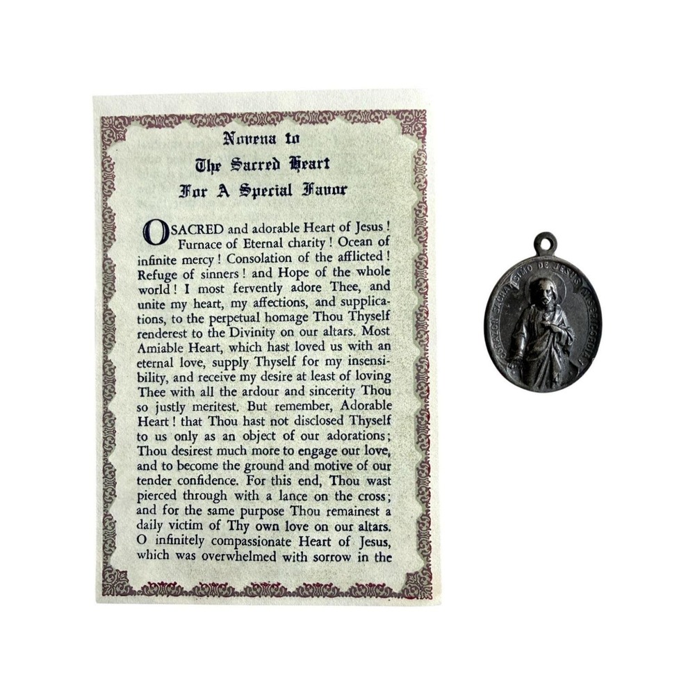 Sacred Heart of Jesus Our Lady Guadalupe Dimensional Medal Novena Card Vintage